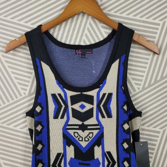 NEW TO Sweater Dress size Small Knit Black Blue Geometric party Sleeveless - Picture 3 of 7